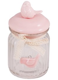 Баночка стекло с керамической крышкой Птичка Розовая 13*8см 12-06708-14C756
