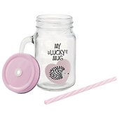 Банка с ручкой и крышкой для коктейлей Ежик My lucky mug (стекло) (450 мл) - 1