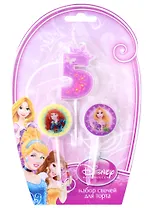 Набор свечей для торта цифра 5 Дисней Принцессы (3 шт) (7 см)