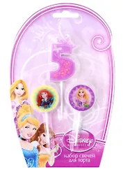 Набор свечей для торта цифра 5 Дисней Принцессы (3 шт) (7 см)