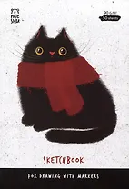 Скетчбук А5 50л для маркеров "Cat" 90г/м2, soft touch, склейка
