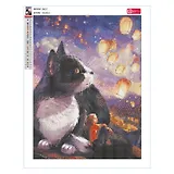 Алмазная мозаика "Котик с фонариками" 30*40 см