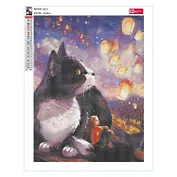 Алмазная мозаика "Котик с фонариками" 30*40 см