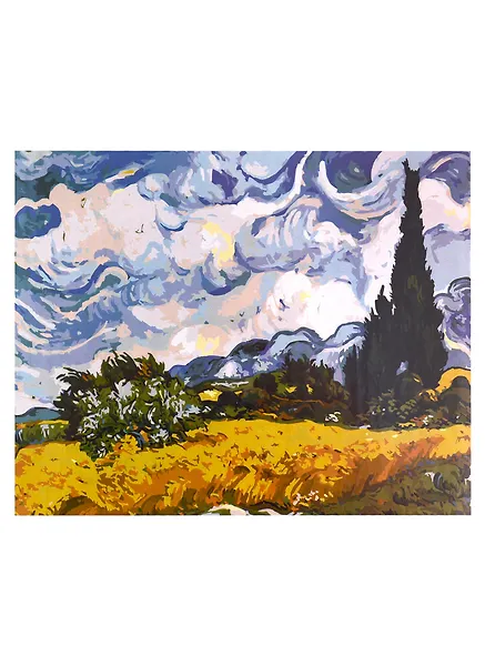 Холст с красками по номерам на подрамнике "Ван Гог. Пшеничное поле с кипарисами", 40 х 50 см