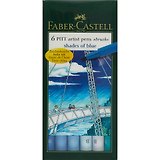 Ручки-кисточки капиллярные «Pitt», Faber-Castell, оттенки синего, 6 штук