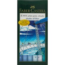 Ручки-кисточки капиллярные «Pitt», Faber-Castell, оттенки синего, 6 штук