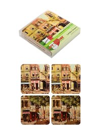 Набор подставок под кружку Парижское кафе (4 шт) (CST-04-Cafe) (10х10, пробка) GiftLand