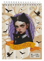 Скетчбук А5 60л " Вэнсдэй коллаж" гребень, обложка картонбелый офсет, 120г/м2