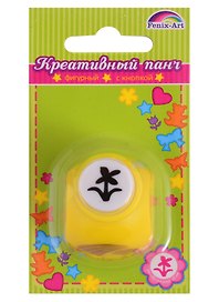 Панч-дырокол кнопочный ЦВЕТОЧЕК рисунок/10мм, панч/33*26*32мм, желтый, в блистере 45881