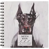 Скетчбук 195*195 80л "Доберман" белый офсет, 100г/м2, тв.обложка, евроспираль