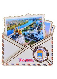 Магнит Тюмень Конверт вид 1 (дерево) (7,5см)