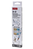 Карандаши ч/гр 06шт "2х2" НВ, с ластиком, черн.дерево, подвес, Hatber