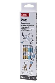 Карандаши ч/гр 06шт "2х2" НВ, с ластиком, подвес, Hatber