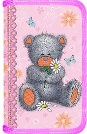 Пенал школьный 1отд. "Мишки" лам.картон, объемн.тиснение, блестки, КанцБург