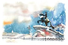 Открытка СПб одинарная "Медный всадник, зима"