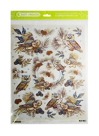 Рисовая бумага для декупажа Craft Premier Совы и шишки (CPD0588) (А3) (25г/м)