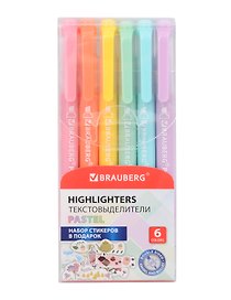 Текстовыделители «Twin Pastel» 6 цветов, двусторонние, Brauberg