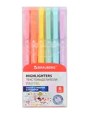 Текстовыделители 06цв "TWIN PASTEL" двусторонние, пл/уп, BRAUBERG