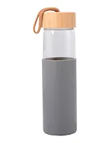 Бутылка в чехле с бамбуковой крышкой серая (стекло, силикон) (500мл) (12-16061-202505-B1)