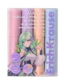 Текстовыделители «Visioline V-17 Mini Flex Manga» 4 цвета, с гибким наконечником, Erich Krause