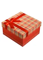 Коробка подарочная 17*16,5*9см, декор. бант, клетка, красная, картон, Хансибэг