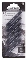 Уголь прессованный 06шт 80мм, квадр.сечения, 02шт твердый, 02шт средний, 02шт мягкий, блистер, ACMELIAE