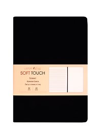Книга для записей А5 80л "SOFT TOUCH. Угольно-черный" интегр.обл., иск.кожа, офсет 70г/м2, тонир.комбин.блок (в лин., точку, без лин.), скругл.углы, цв.форзацы, цв.торец