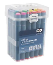 Маркеры для скетчинга 24цв "Студия" осн.цвета, двухсторонние, трехгранные, пулевид./клиновид. наконечники, пласт.кейс, ГАММА