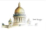 Открытка 10*15см тушь СПб Исаакиевский собор