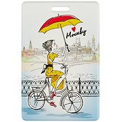 Чехол для карточек Москва Девушка с зонтиком на велосипеде