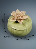 Шкатулка фарфор зеленая с кофейным цветком (6 см) (43836)