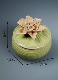 Шкатулка фарфор зеленая с кофейным цветком (6 см) (43836)