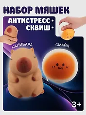 Набор Антистресс мяшка Смайл в пластиковой коробке (упаковка) (15-01839-4743)+Антистресс мяшка Капибара (упаковка) (15-2255-8788)