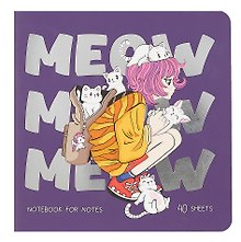Записная книжка «Meow» 170х170 мм, 40 листов, скрепка, MESHU