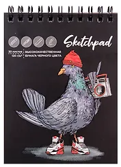 Скетчбук А6 30л "Голубь" черн.внутр.блок, 120г/м2, гребень