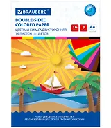 Бумага цветная 08цв 16л А4 "Кораблик" двухсторонняя офсетная, скоба, BRAUBERG