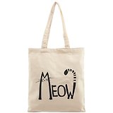 Сумка-шоппер Meow (котик с длинным хвостом), бежевая, текстиль, 40см.*32см.