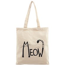 Сумка-шоппер Meow (котик с длинным хвостом), бежевая, текстиль, 40см.*32см.
