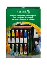 Набор художественный (акрил.краски 10*10мл, 2х22мл, 3 кисти, 2 ч/гр кар-ша., палитра, 3 холста, точилка, мастихин, 2 ластика,) подвес, (р), REEVES