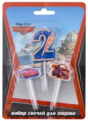Набор свечей для торта цифра 2 Дисней Тачки (3 шт) (7 см)