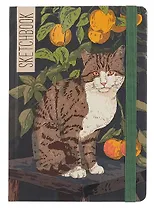 Скетчбук А5 80л "КОШКА НА ТАБУРЕТКЕ" 100г/м2, тв.обложка, выб.лак, резинка, мат.ламинация