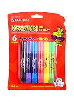 Краски по стеклу (витражные) BRAUBERG 6цв. по 105мл.+1пленка +4шаблона блистер 190716
