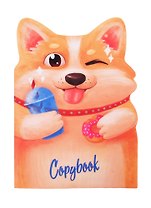 Книга для записей А5+ 40л тчк. "КОРГИ С ПОНЧИКОМ" мягк.переплёт, фигурн.вырубка, мат.ламинация