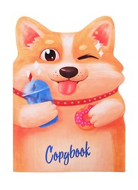 Книга для записей А5+ 40л тчк. "КОРГИ С ПОНЧИКОМ" мягк.переплёт, фигурн.вырубка, мат.ламинация