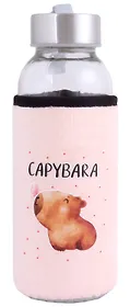 Бутылка в чехле велюр Капибара с бабочкой (стекло) (300мл) (12-07229-CPBR-8) Bookvalno