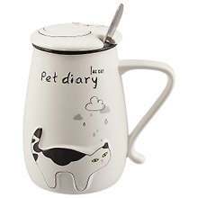 Кружка с крышкой и ложкой Pet diary (Котики) (керамика) (450мл) (12-06604-C354)