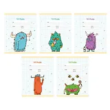 Тетрадь 12л круп.кл. "Монстрики" мел.картон, офсет 60г/м2
