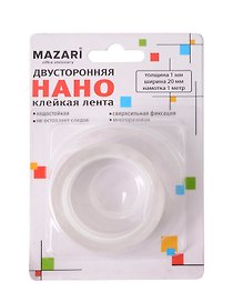 Лента клейкая двусторонняя прозрачная "Нано", намотка 1 м, ширина 20 мм, толщина 1мм