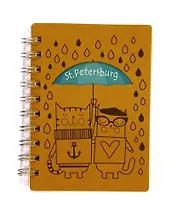 Записная книжка А6 96л лин. СПб "Коты под зонтом" спираль, вырубка, ассорти