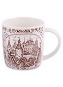 Кружка фарфоровая "Псков - Печоры - Изборск" коричневый рисунок - 1